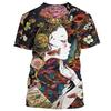 T-shirt Geisha Guerriera Giapponese Girocollo Manica Corta Stampa 3D Personalità Vintage Tendenza Stile Harajuku T-shirt da Uomo