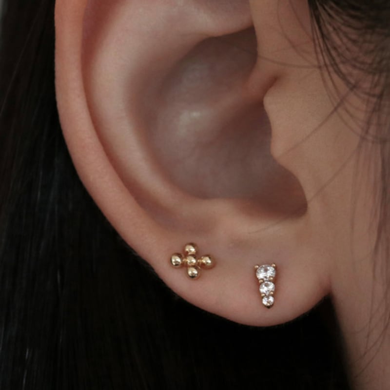 Less is more 14K gold triple earring