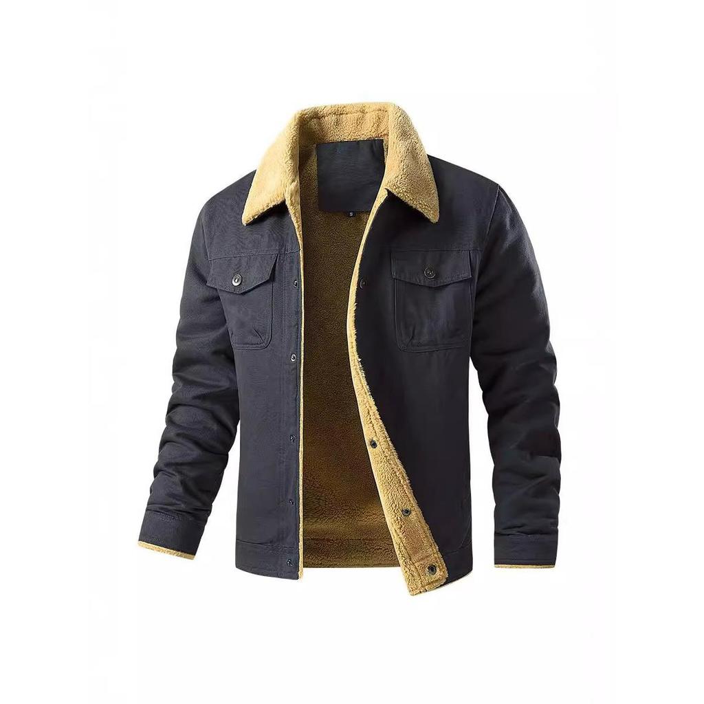Herren Übergröße Samt Verdickt Lammfell Lässig Warm Werkzeug Baumwolle Herrenjacke Jacke Revers Papa Oberteil