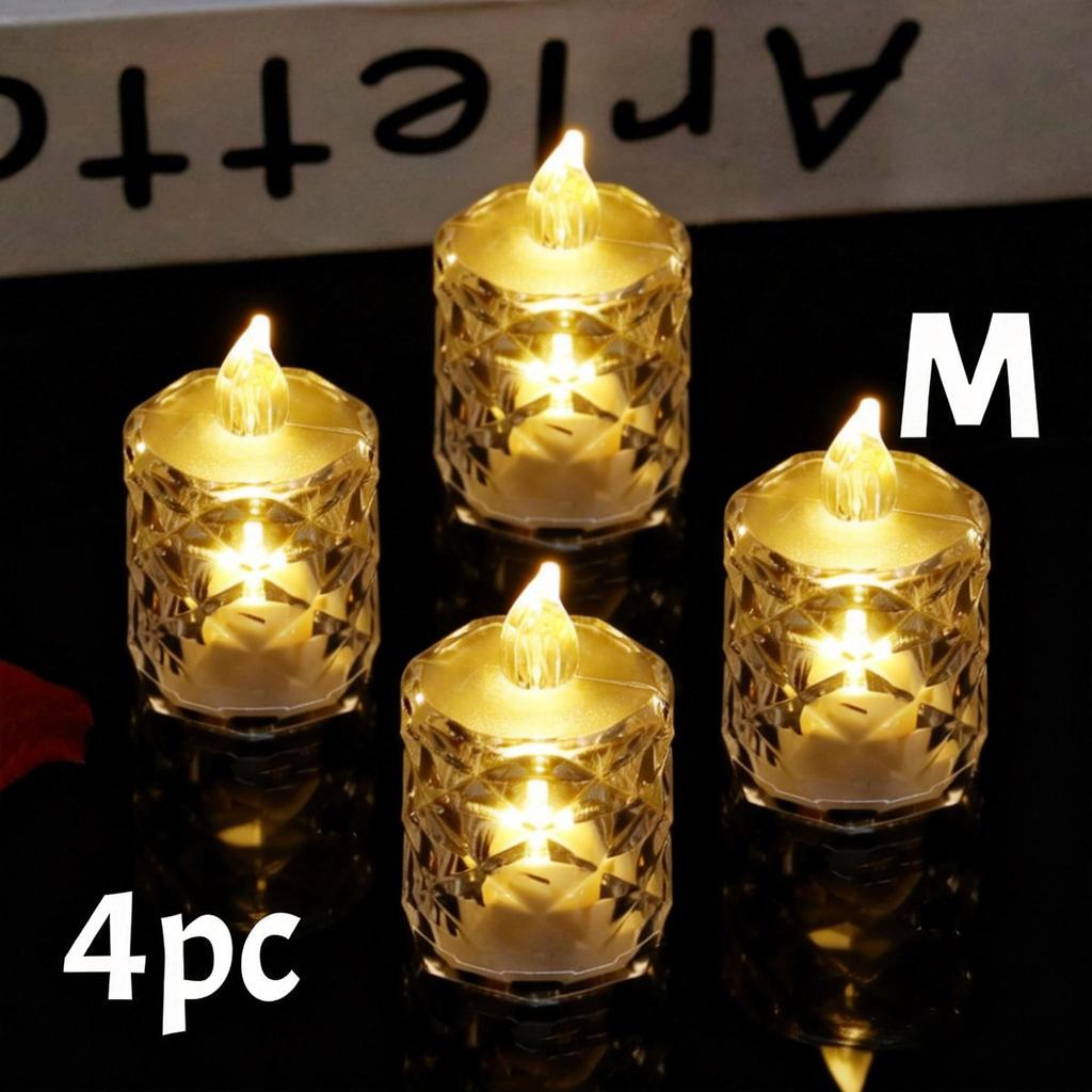 4pcs Flameless LED Candle Crystal Battery Tea Lights Realistic Flickering Flame Candles for Wedding Valentine's Day Home Decor