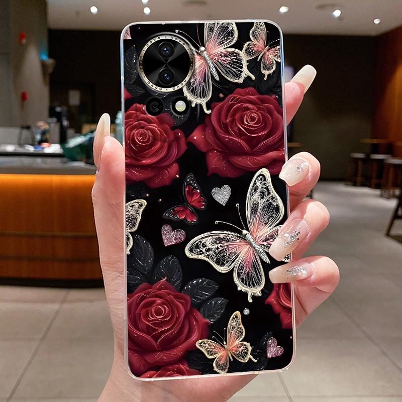 Nova12 Hülle Klar Luxus Mode Schmetterling Blume Weiches TPU Silikon Rückabdeckung Für Huawei Nova 12 Pro Transparente Handyhüllen