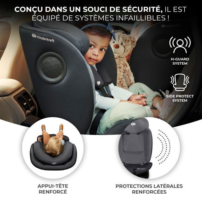 Siège-Auto Enfant Kinderkraft I-360 I-SIZE, 40–150cm, Pivotant 360°, ISOFIX, Jambe De Force, H-GUARD, Appui-Tête Réglable, Gris