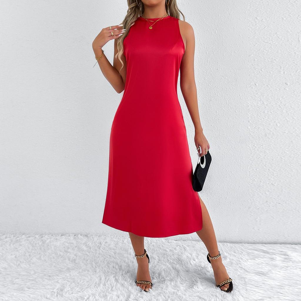 Damska Letnia Sukienka Codzienna Warstwowa Bez Rękawów Sukienki Letnie Stroje na Wakacje na Plaży