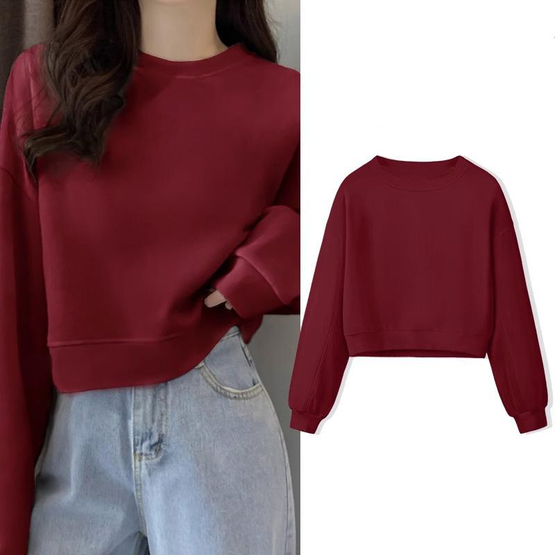 Fleece Lined Cropped Long Sleeve Hoodie Jacket Women Spring Autumn Winter Korean Layer Top