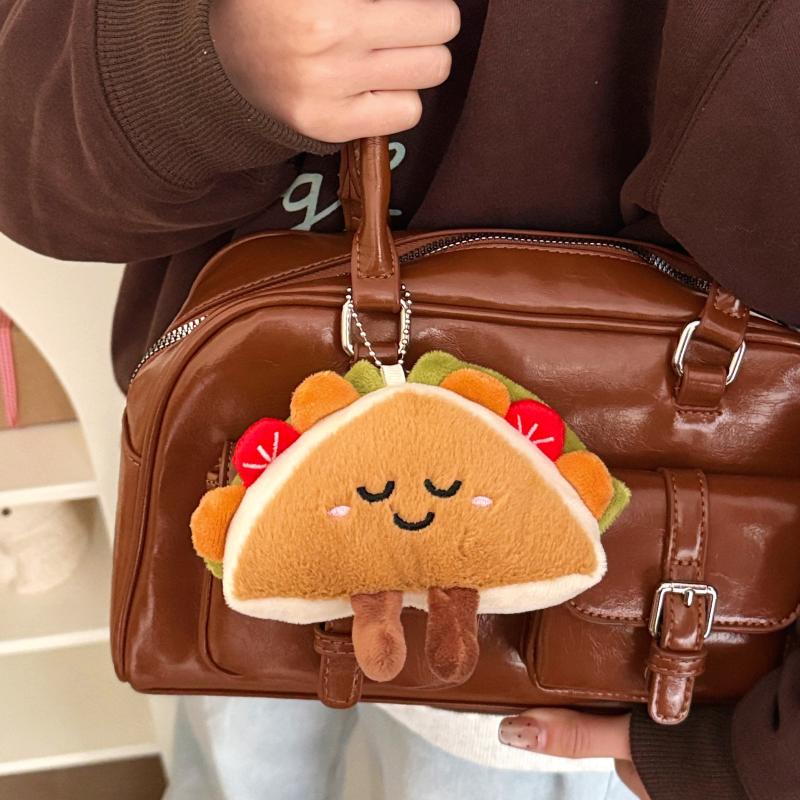 Creative Plush Sandwich Keychain Cute Cartoon Taco Doll Pendant Car Keychain Plush Doll Backpack Decorative Accessories Gift