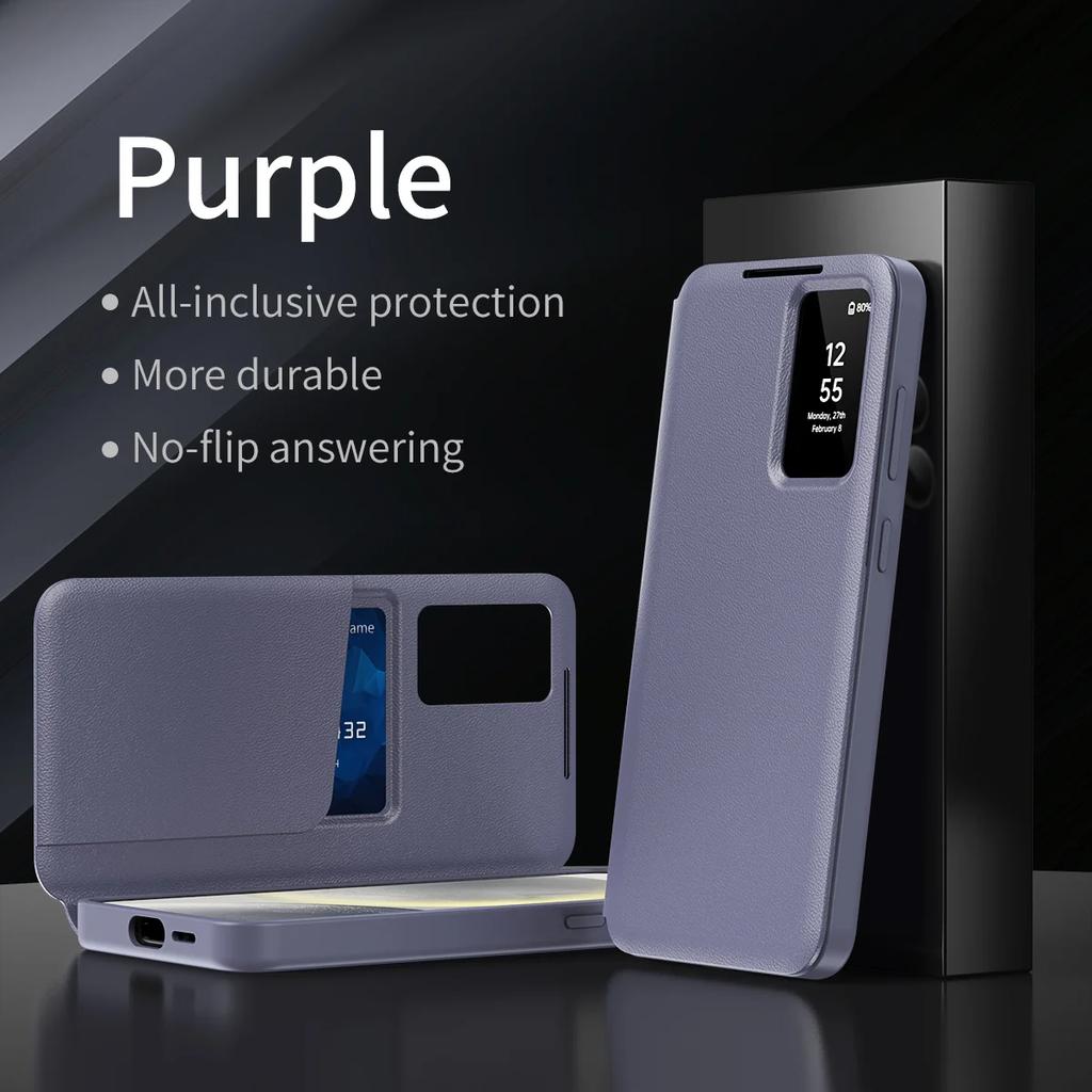 For Samsung Galaxy S25 S23 S24 S26 Ultra A57 A37 Case Original PU Leather Card Pocke Flip Smart Display Transparent Window Cover