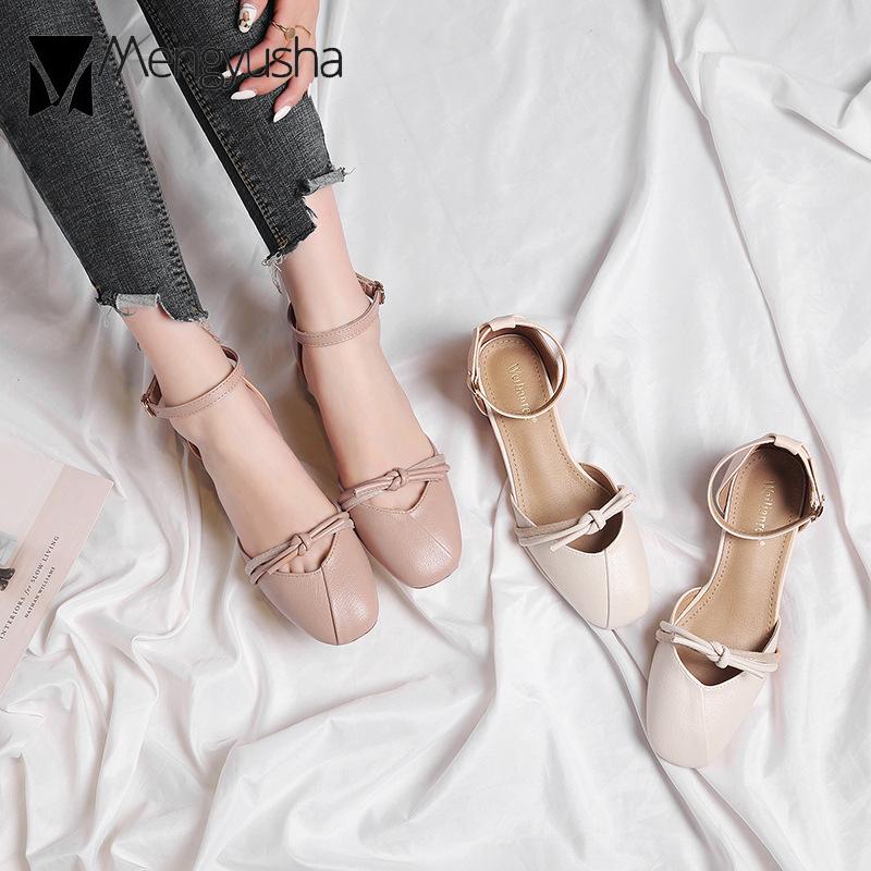 Fashion Fairy Bowknot cover heels square toe women sandals wood thick med heels shoes women closed toe sandalias large size 34-43