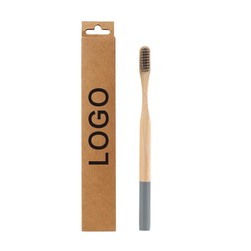 Ready Stock and Customization Eco Biodegradable Kraft Euro Slot Box Color Painted Round Handle Adult Soft Bamboo Toothbrush