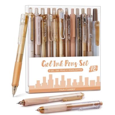 Four Candies Pastel Gel Ink Ballpoint Pen 11 Gel Pens 1 Retractable Easy To Pen for School and Office 12-Piece Set & Highlighter, 0.5mm, Cute, Write,