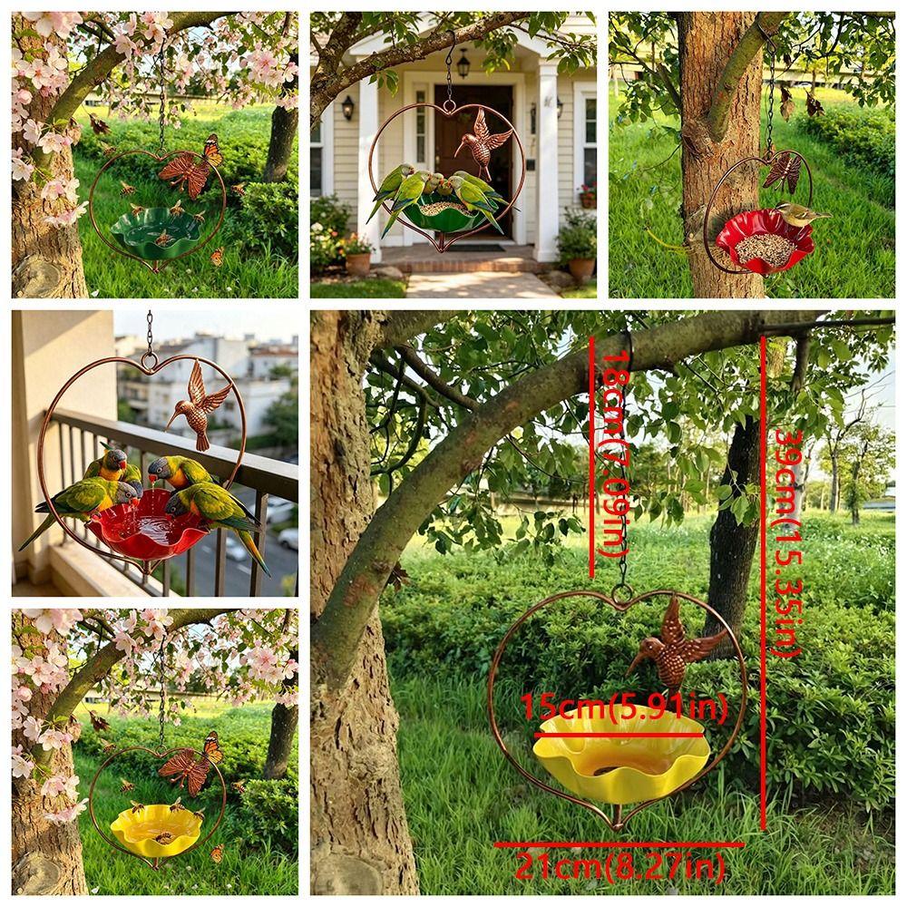 Wide-Mouth Heart Shape Bird Feeder Iron Art Retro Bird Bath Flower Bird Water Feeder Courtyard