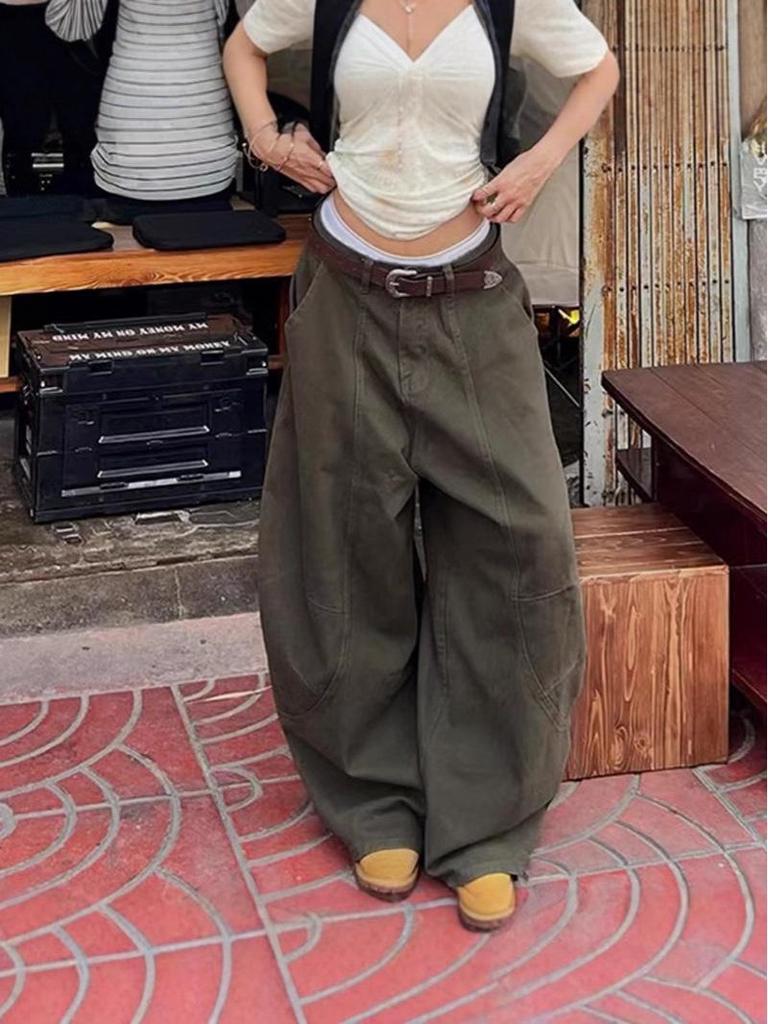 2025 Chic Street Style: Loose Wide-Leg Spliced Denim Pants