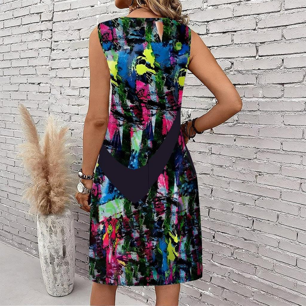 Plus Size V Neck Sleeveless Deep Mountain Bamboo Forest Stream Print For Summer Zen Outfit