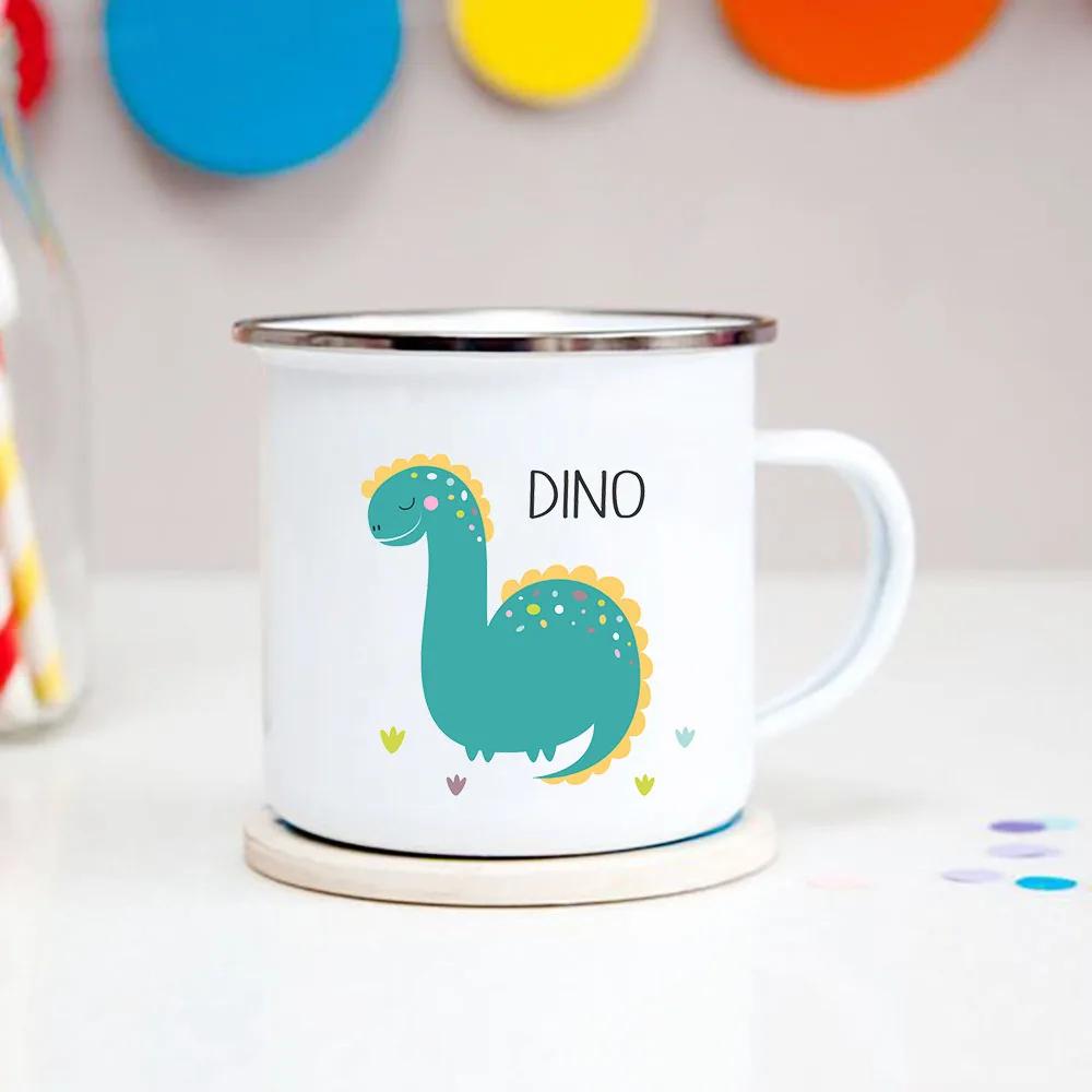 Happy Birthday Boys Girls Enamel Cocoa Mugs Home Party Cartoon Dinosaur Kids Drink Juice Cola Milk Cups Child Baby Birthday Gift