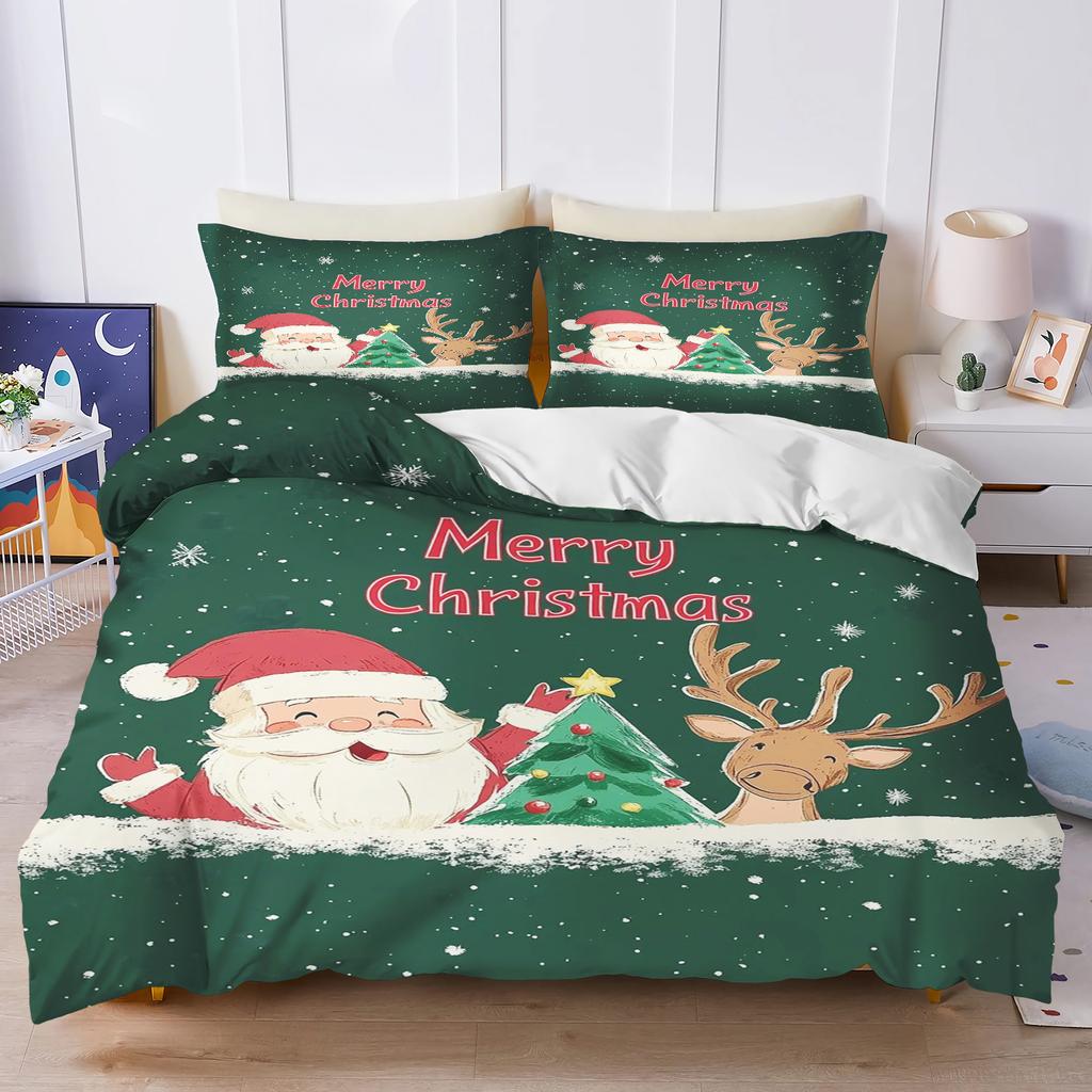 Gingerbread Man Santa Claus  Christmas Tree Reindeer Anime Printed Bedding Set Duvet Cover Queen Cotton Cute Cartoon Quilt Cover