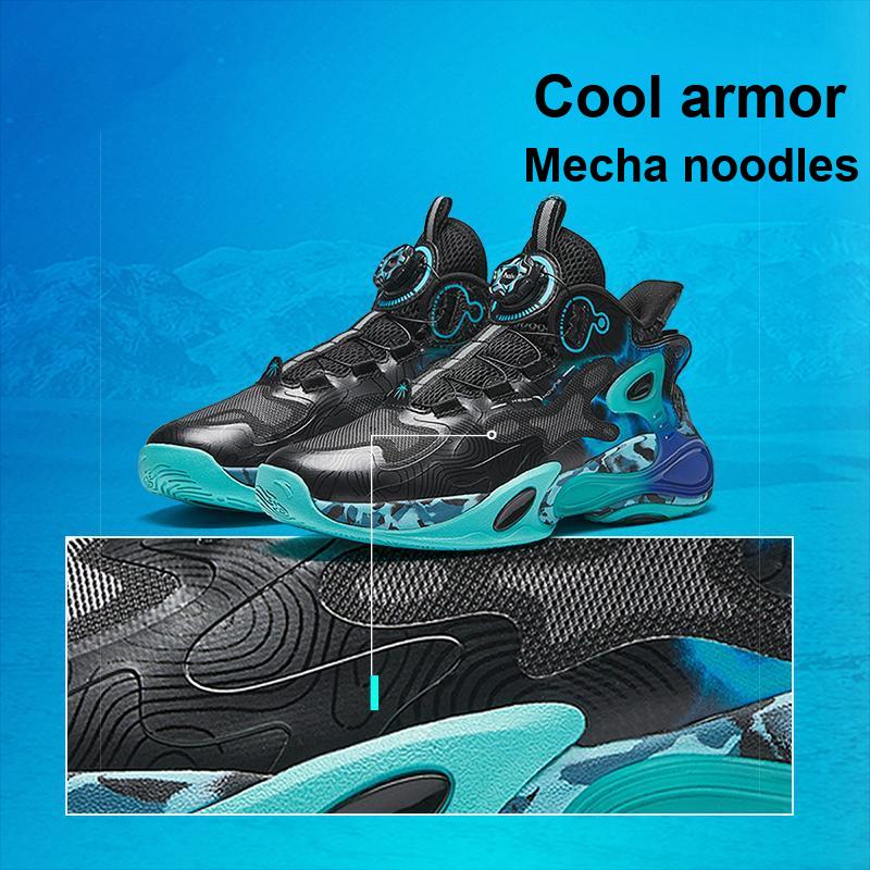 Anta Kids Thunderbolt Slip-On Rotating Buckle Non-Slip Wear-Resistant High-Top Basketball Shoes Men Basketball Shoes Black Green 312441107-1