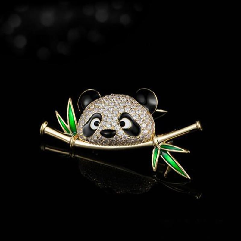 Lovely Panda Bamboo Animal Brooch Corsage For Women Fashion Brooch Rhinestone Pins Clothing Accessories Gifts