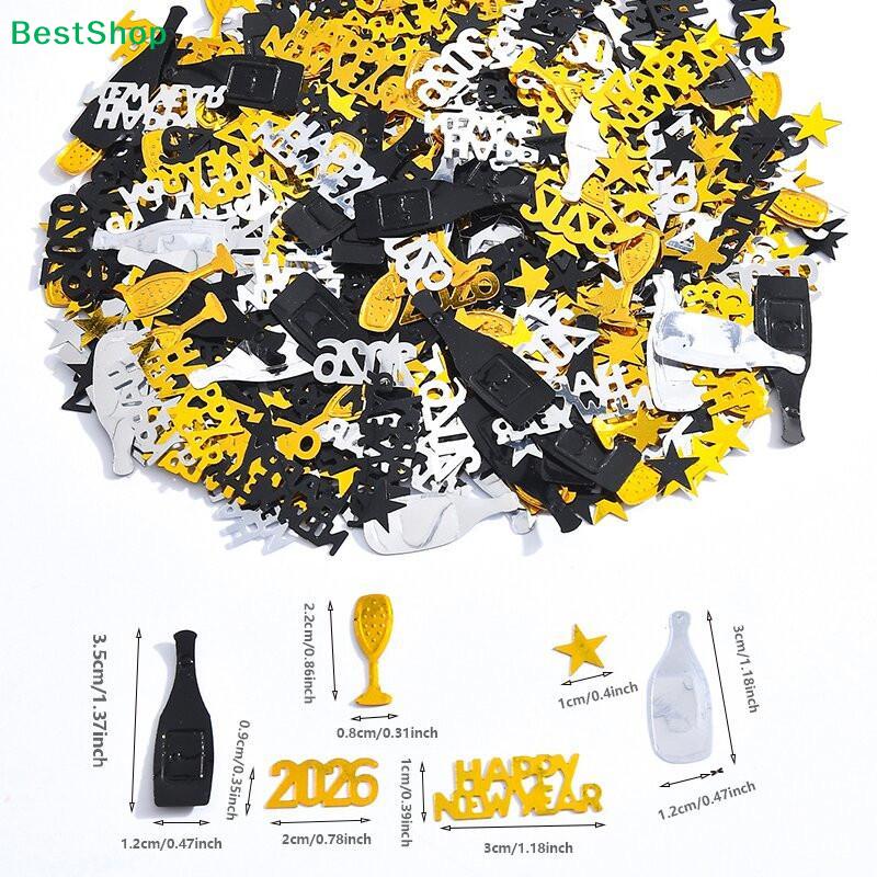 2026 Zlatý Šťastný Nový Rok Konfety Rozsyp na Stůl Třpytky Láhev Vína Silvestrovská Párty Výročí Dekorace Potřeby