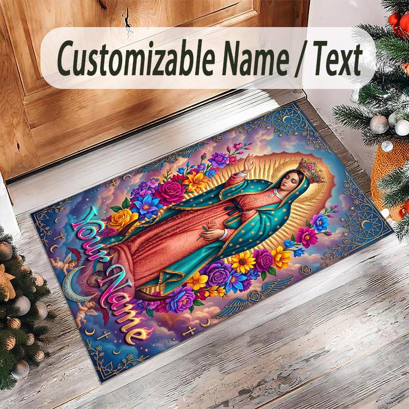 Rainbow Theme Crystal Velvet Floor Rug Personalized Custom Name Text Warm Carpet Home Decoration