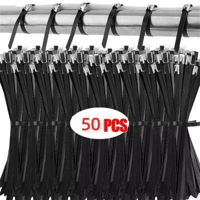 50PCS Multi-Purpose Metal Black Cable Ties Self Locking Reusable Self-Lockinfg Cable Ties Heavy Duty Stainless Steel Cable Ties
