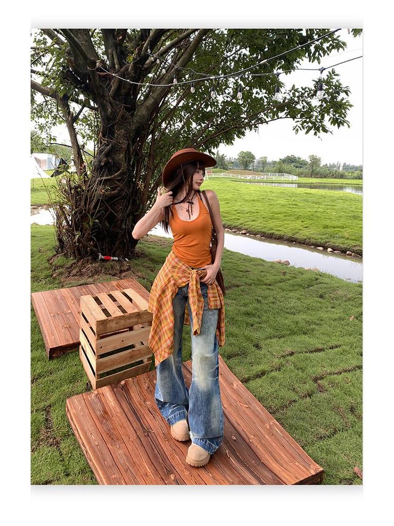 Women's Distressed Gradient Loose Wide-Leg Floor-Length Jeans 2025 Trend