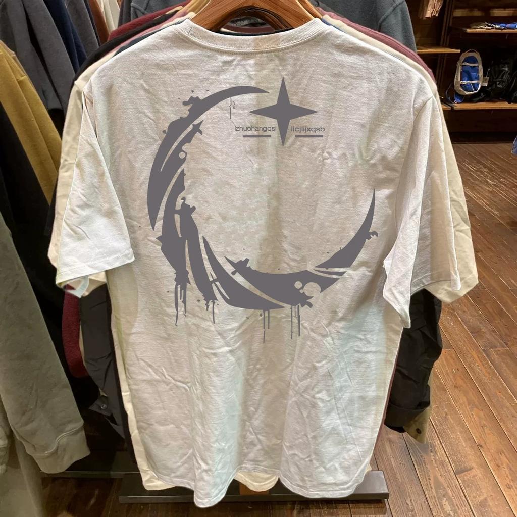 Cotton Round neck trendy tops, fashionable and versatile men's T-shirts, loose printed short sleeves for couples