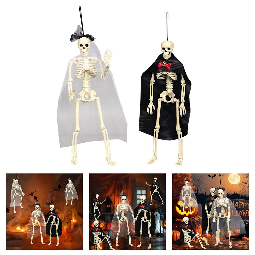 Realistic Plastic Skeleton Bride/Groom Skull Halloween Decoration For Indoor Outdoor Party Scary Theme Events