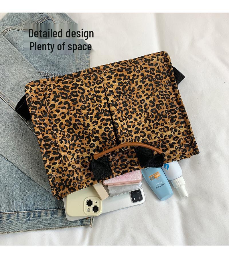 Women's High-End Leopard Print Canvas Tote Bag - Autumn/Winter Fashion, Large Capacity, Casual Crossbody & Shoulder Bag
