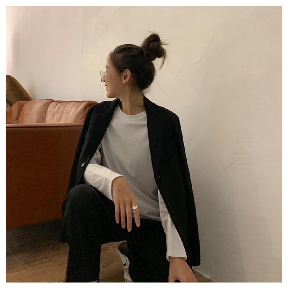 Weißes Basic-Shirt für Herbst Neues Koreanischer Stil Damenbekleidung Stilvolles Innenleben Uni Farbe Studenten Langarm T-Shirt Trendy