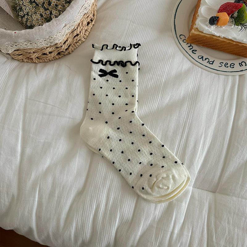 1/4 Paires Chaussettes en Coton pour Femmes Printemps et Automne Nœud Confortables Couleur Unie