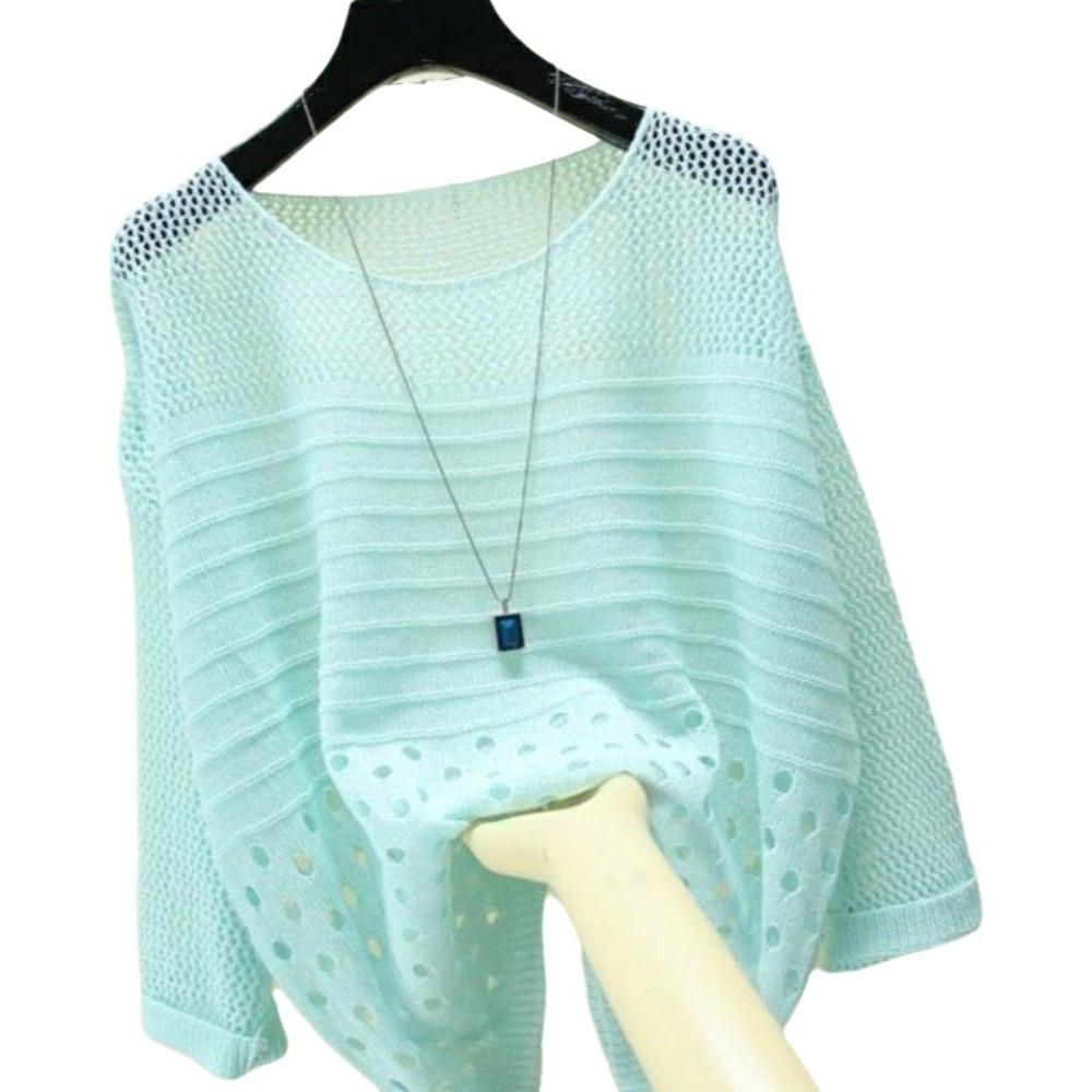 Hollow Out Knit Sweater Round Neck Hollow Out Top Fashion Crochet Pullover Beach Vacation
