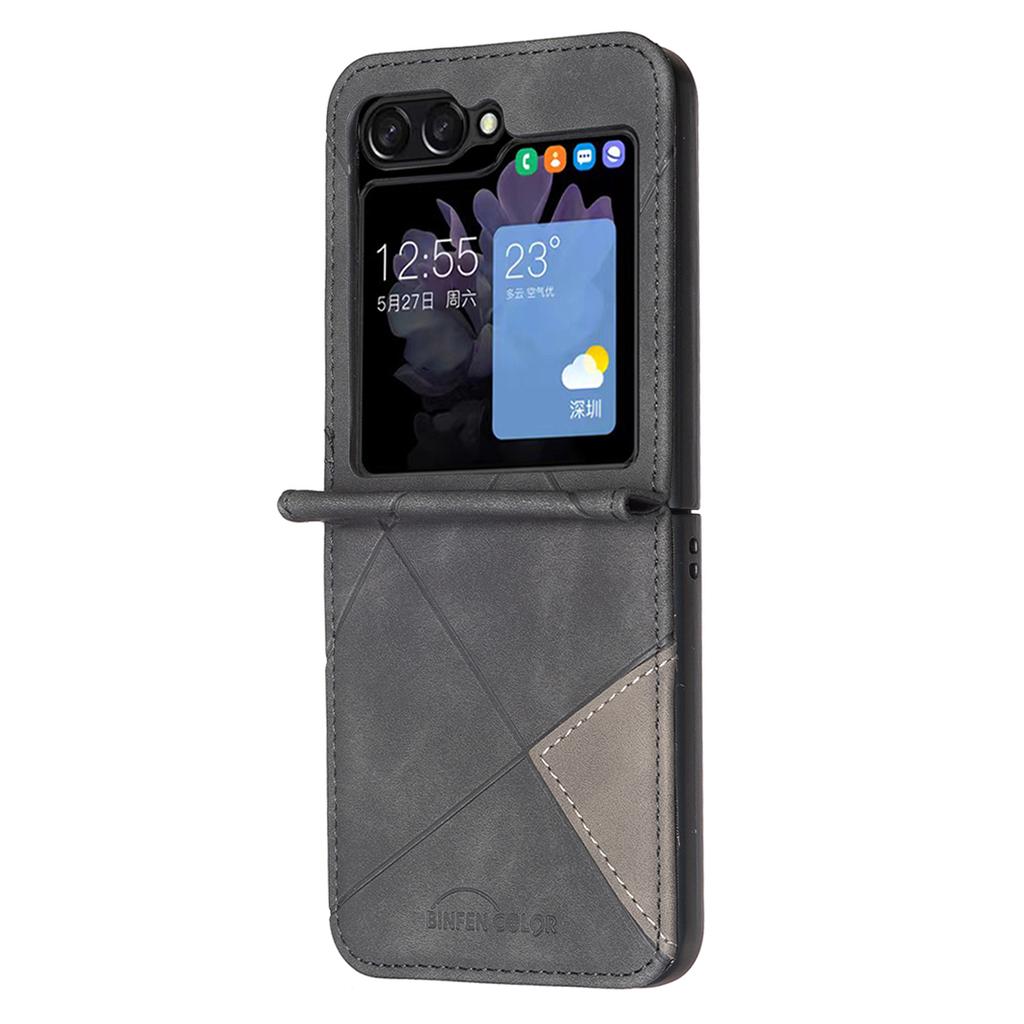 For Samsung Galaxy Z Flip7 5G Phone Case BINFEN COLOR Wallet Stand Geometry Imprinted Leather Cover
