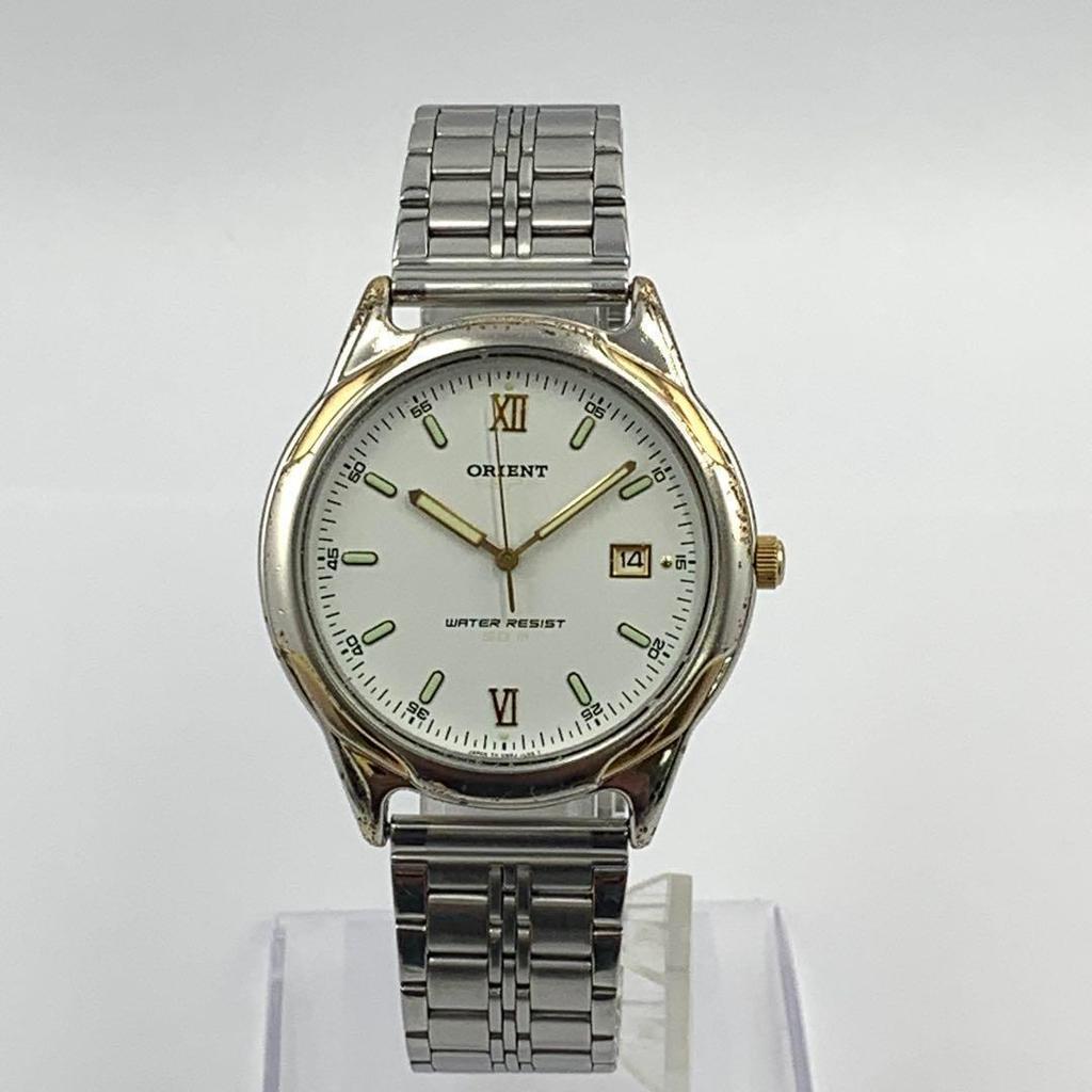 Used 773 [Battery Replaced and Cleaned] Working Item ORIENT Men's Watch Orient White Date QZ Type Screw Pack WATER RESIST Popular