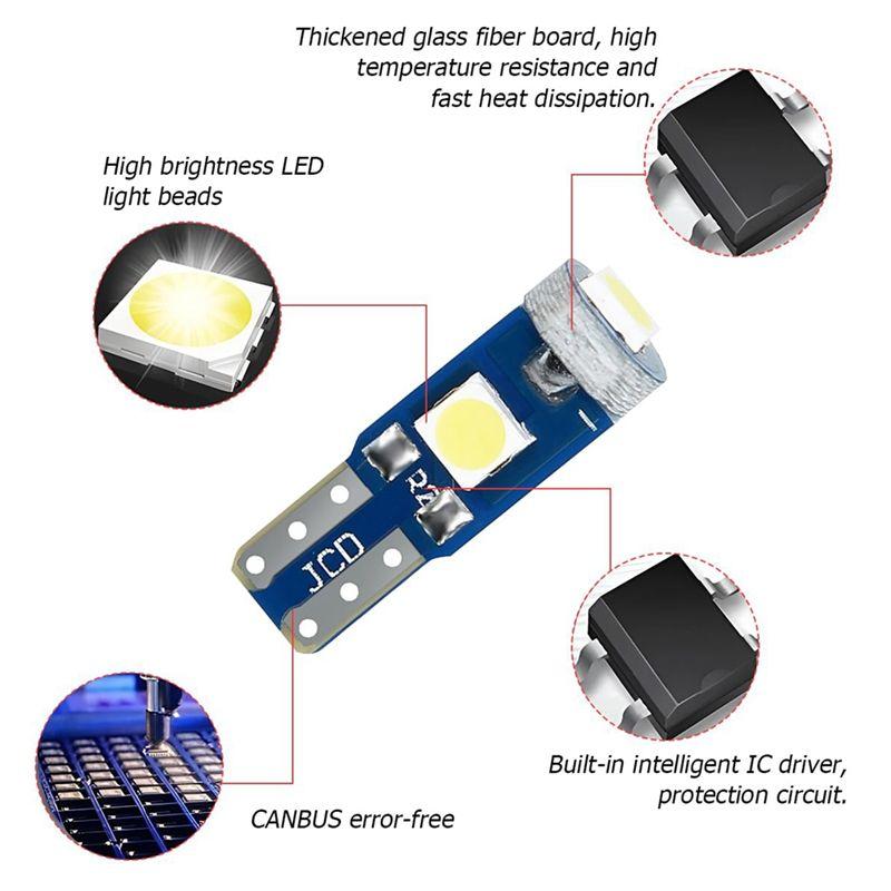 NEW-20Pcs T5 LED Lights For Car Dashboard Panel Gauge Indicator, 3030-3SMD Light Replacement With Twist Lock Socket Car Parts -