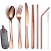 Stainless Steel Tableware Set, Portable 7-piece Set, Knife, Fork, Spoon, Chopsticks, Straw, Camping Supplies Storage, Cross-border Durability 2026