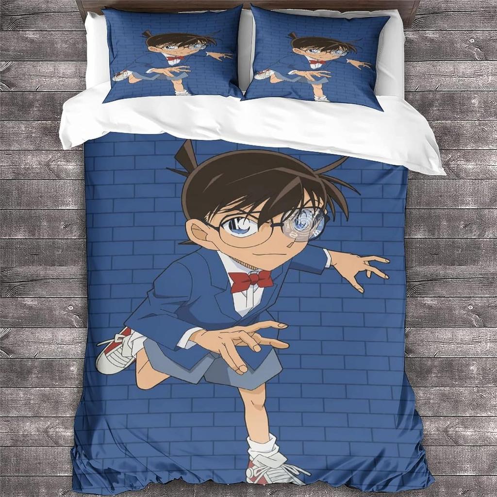 Detective Boy Duvet Cover Set With Pillowcase 2 Pcs For Kids Boys,3D Anime Pattern Comforter Cover Soft Conan Theme Quilt Cover
