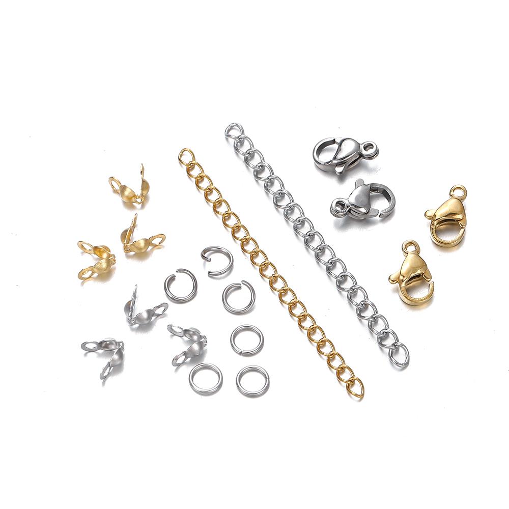 1Box Stainless Steel Lobster Clasps Open Jump Rings Crimp Beads Caps Set For Diy Bracelet Necklace Jewelry Making Accessories
