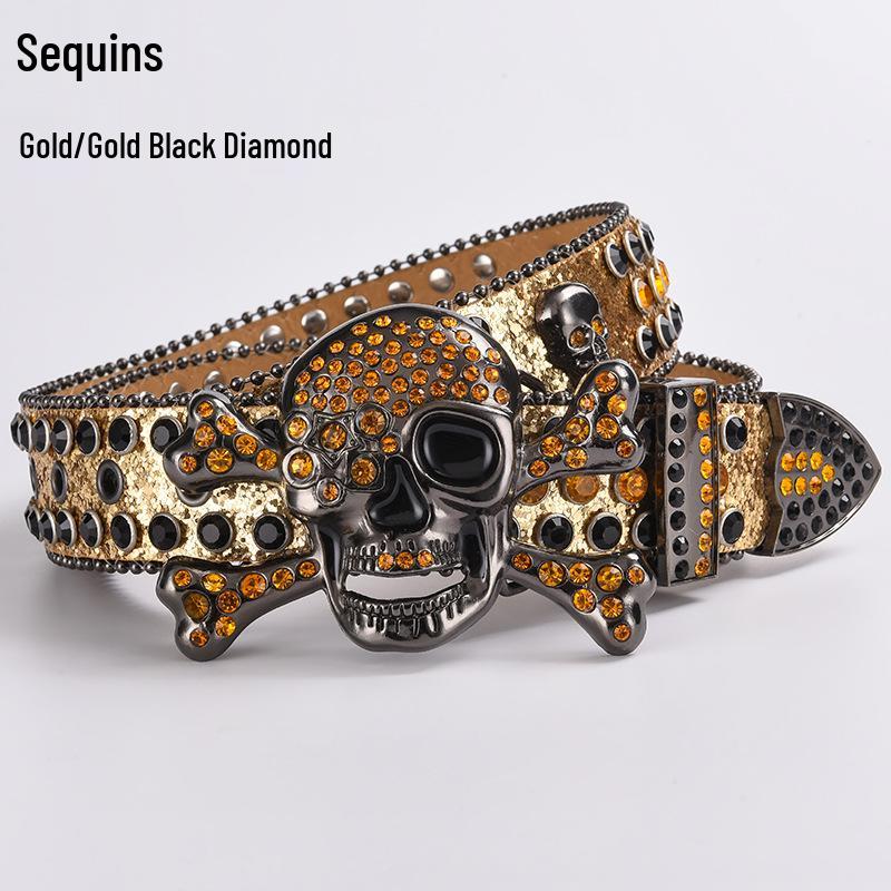 Cataramă de Curea Hip Hop cu Strasuri în Formă de Craniu - Stil Punk European și American