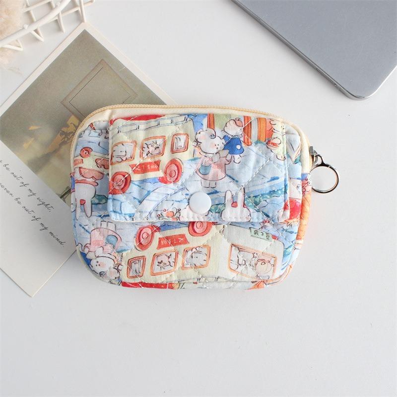 Cute Cartoon Floral Quilting Document Storage Bag Card Wallet Coin Purse ID Card Holder Driver's License Holder Badge Holder