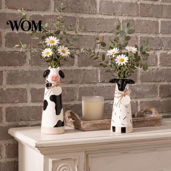 Small Bouquet Flower Vessel Resin Cute Animal Vase, Farmhouse Decorative Holder for Home Shaped Plant Pot Office Decor, Pig/Cow/Sheep/Chicken