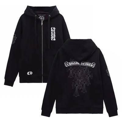 835 CHROME HEARTS Autumn and Winter New Plus Size Classic Style Logo Zipper Hooded Sweatshirt, Suitable for Couples To Wear