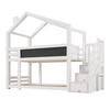 Children Bed Tree House with Storage Stairs, Loft Bed with Higher Safety Handrails, 90x200 Storage Bed Without Mattress, Kids Double-layer