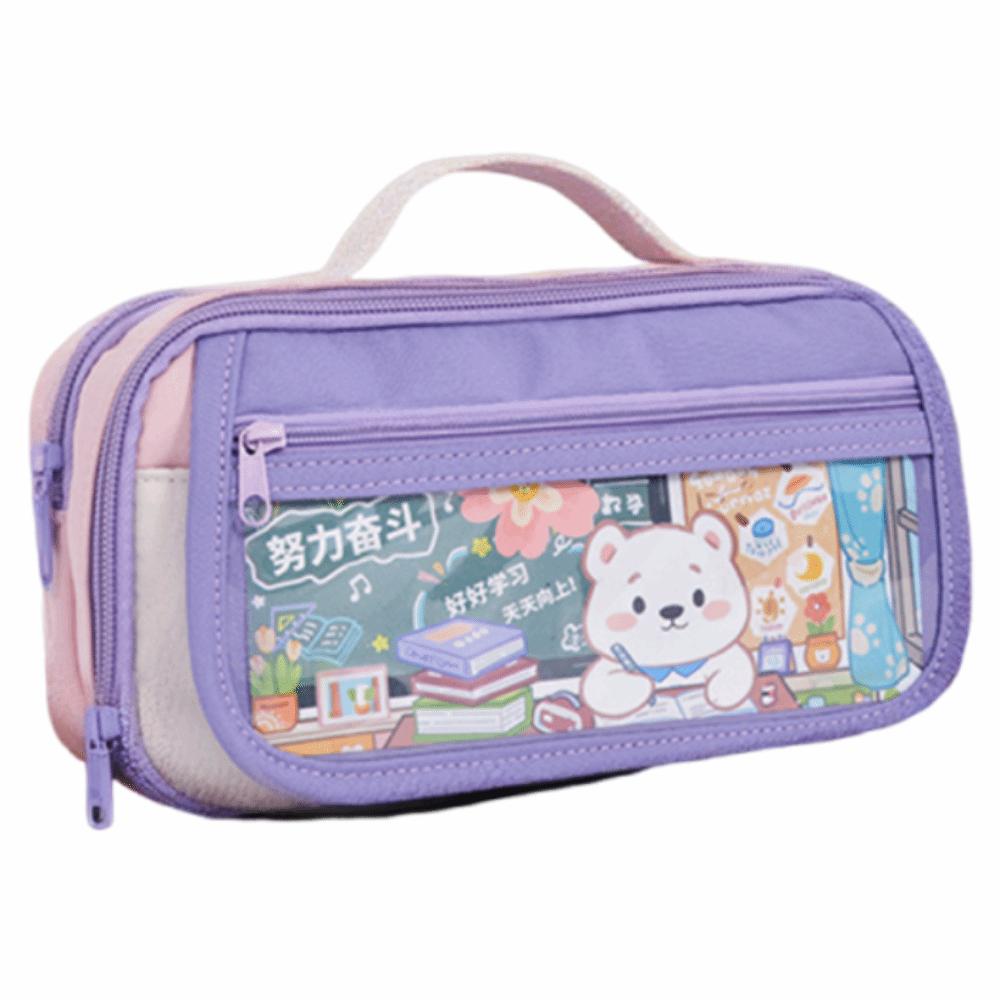 Bear Pencil Storage Bag Large Capacity Pen Organizer Pouch Trendy Zipper Stationery Bag  Student