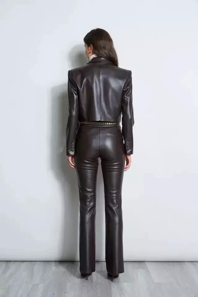 AL KHALID Dámské sako z pravé jehněčí kůže Hnědá Originální knoflík Party Classic Stylový