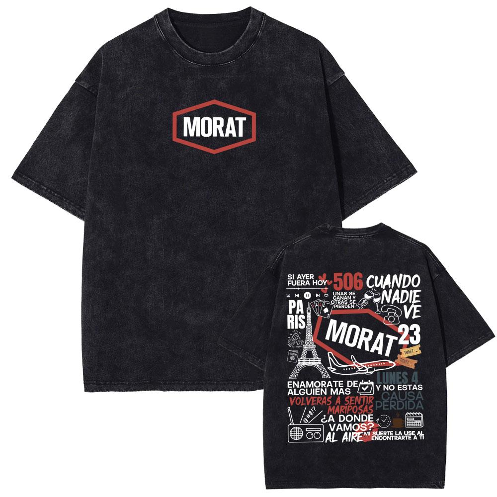 Rock Band Morat Asuntos Pendientes 2025 Vintage Washed T Shirt Women's Clothing Harajuku Gothic T-shirts Women's Hip Hop Cotton T-shirt