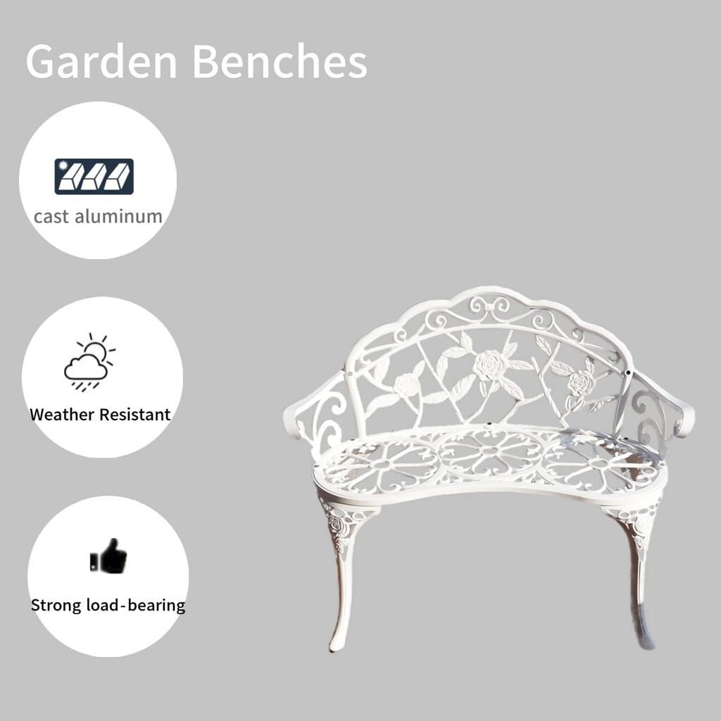 TangXiaoQi Garden Bench, Metal Aluminum Rose, for Garden Porch Park Front Porch Terrace Outdoor (White)