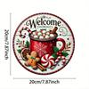 Christmas Welcome Sign Metal Wall Art Round Gingerbread Wreath Decorative Plate 20x20cm