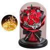 Artificial Rose Bouquet with LED Light Glass Dome Cover Eternal Flower Decoration Women Wife Girlfriend Anniversary Valentine's Day Mother's Day Gift