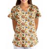 Women's Halloween Printed Loose V-Neck Pocket Short SleevUniform  Uniform