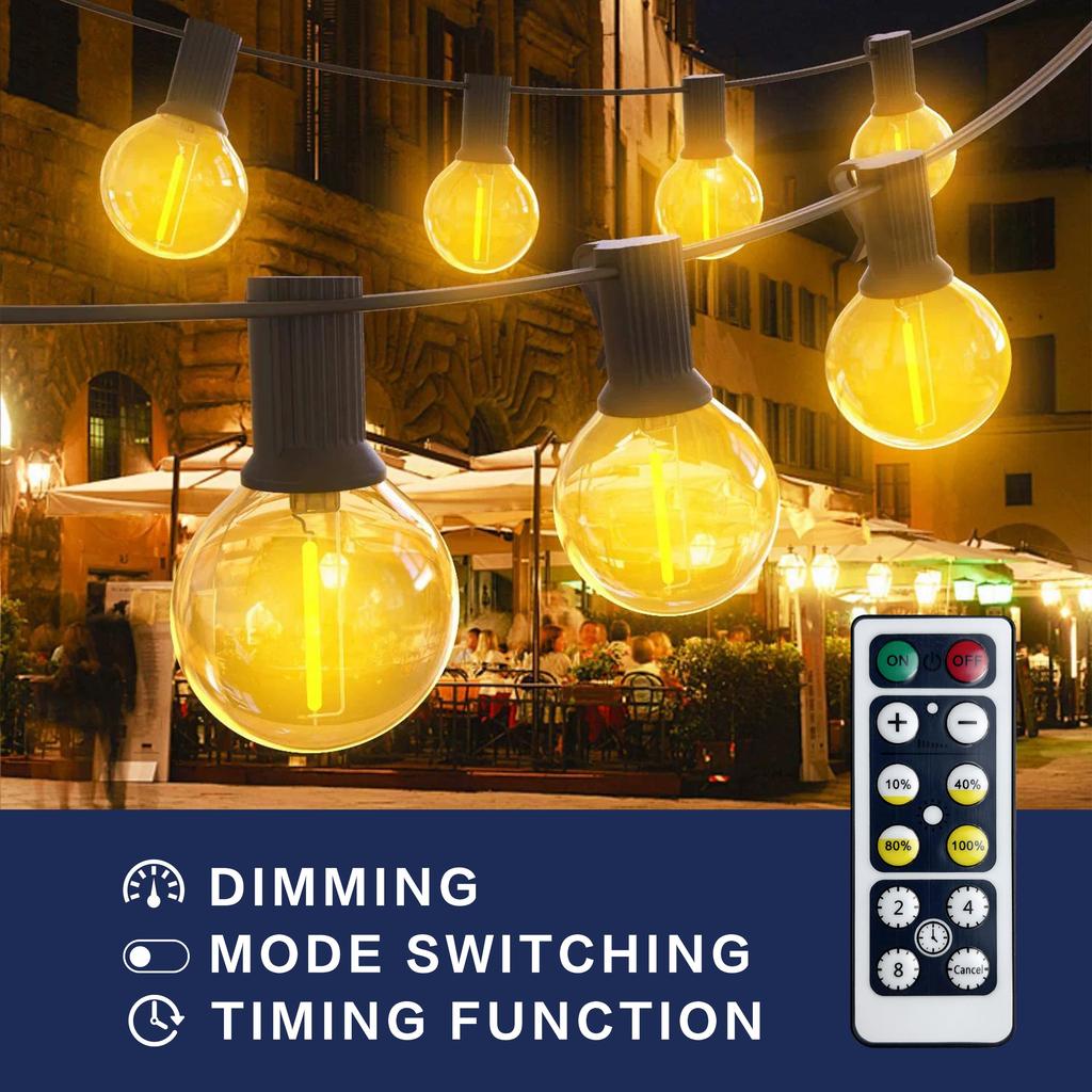Luci Solari a LED a Filo Dimmabili 7,6M/15M con Telecomando Impermeabili Lampadine G40 E12 per Decorazione Esterna Matrimonio Giardino