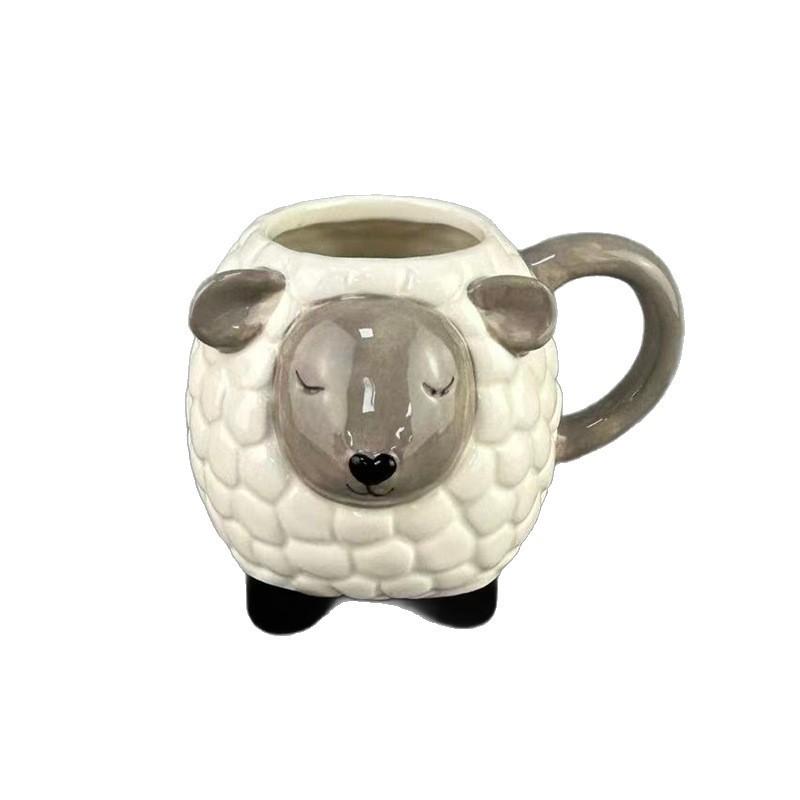3D Cartoon Sheep Ceramic Mug Cute Animal Coffee Cup 500-600ml Daily Use